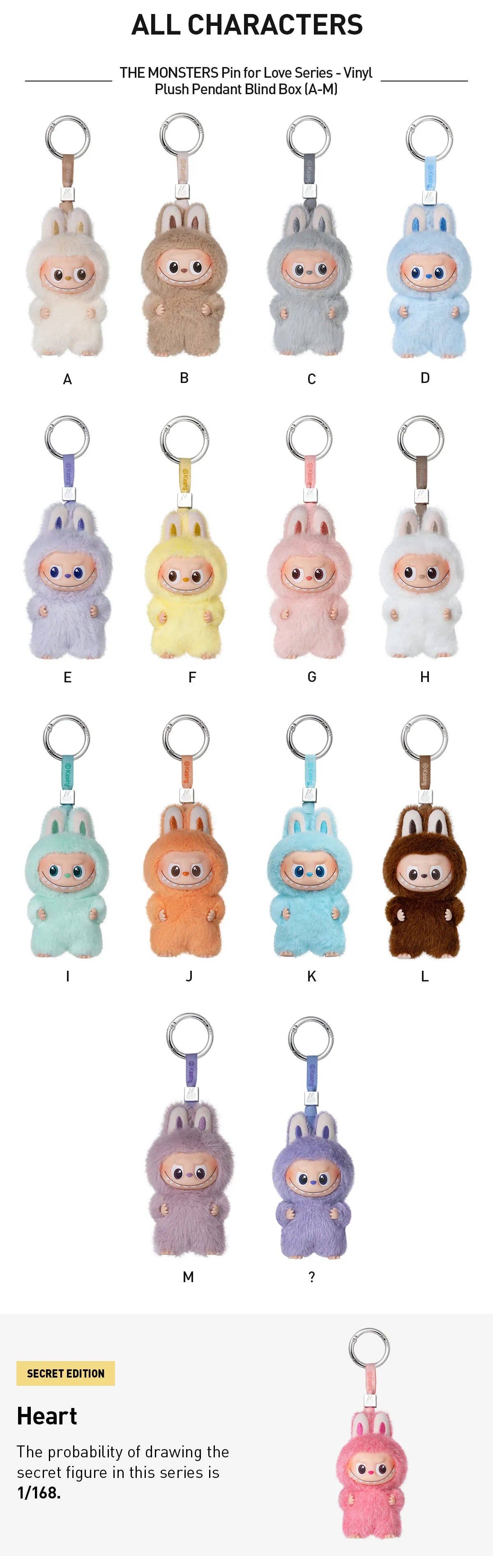 Pop Mart Authentic THE MONSTERS Pin for Love Series-Vinyl Plush Pendant Blind Box (A-M)